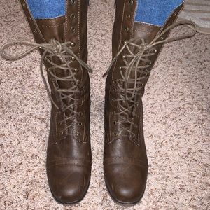 Brown Leather Moto Boots- Size 9.5
